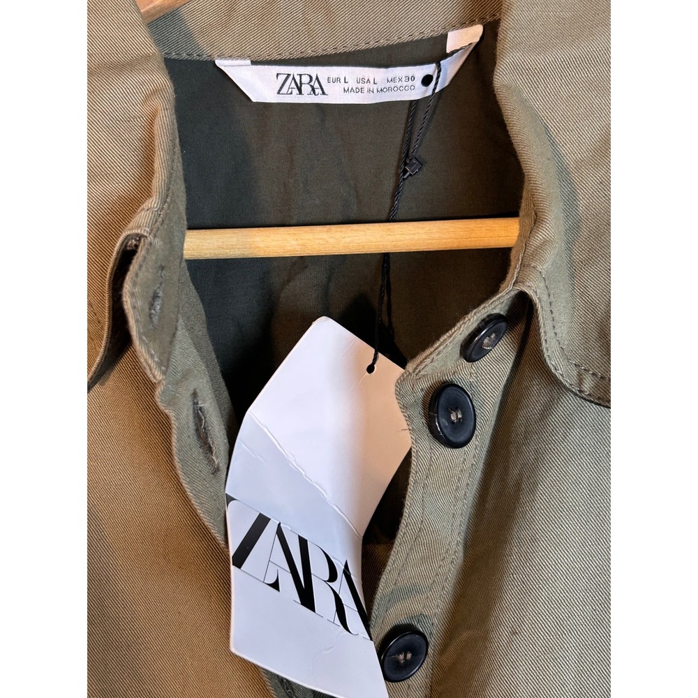 Zara Limited Edition Patchwork Jumpsuit Olive Green Linen Cotton Utility L - Picture 4 of 5